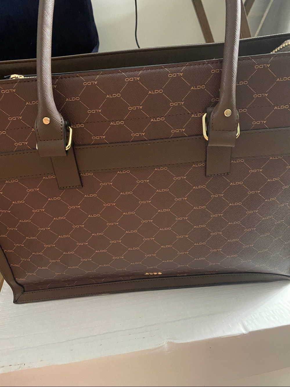 Aldo Brown Monogram Tote with Gold-Tone Hardware